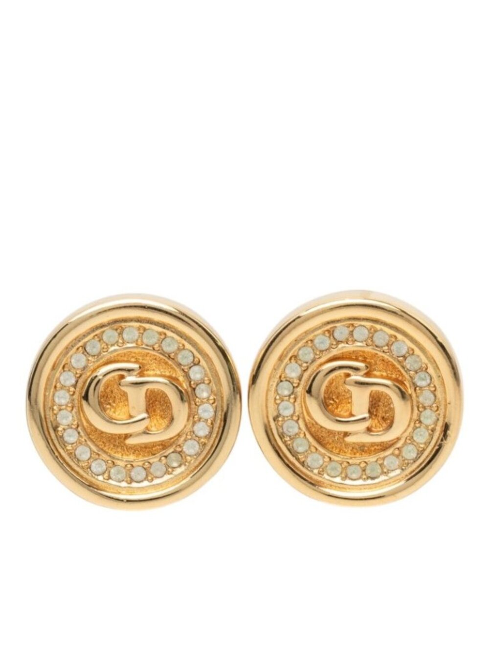 Dior CD Logo Earrings Gold Plated Rhinestone